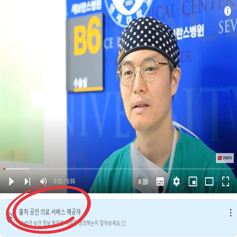 유튜브 세브란스에서 조회수 913만회 이상을 기록한 '몸이 말하는 네 가지 췌장암 신호' 화면 캡쳐. 표시된 부분은 유튜브가 부여한 라벨. [세브란스병원 캡쳐]