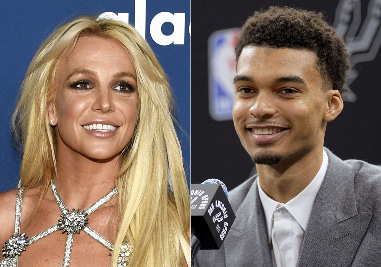 브리트니 스피어스(왼쪽)와 NBA 유망주 빅토르 웸반야마. [AP 연합뉴스]