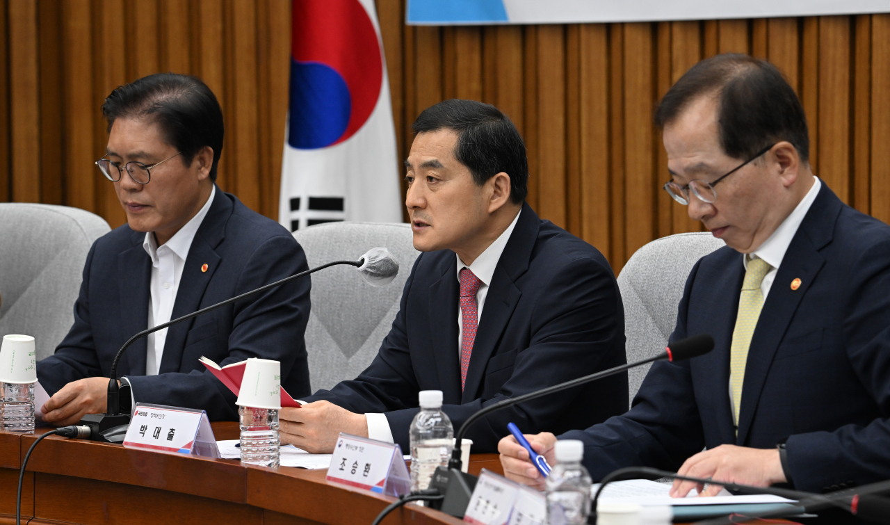 박대출 국민의힘 정책위의장이 7일 서울 여의도 국회에서 열린 선원 일자리 혁신을 위한 민·당·정 협의회에 참석해 발언하고 있다. 임세준 기자