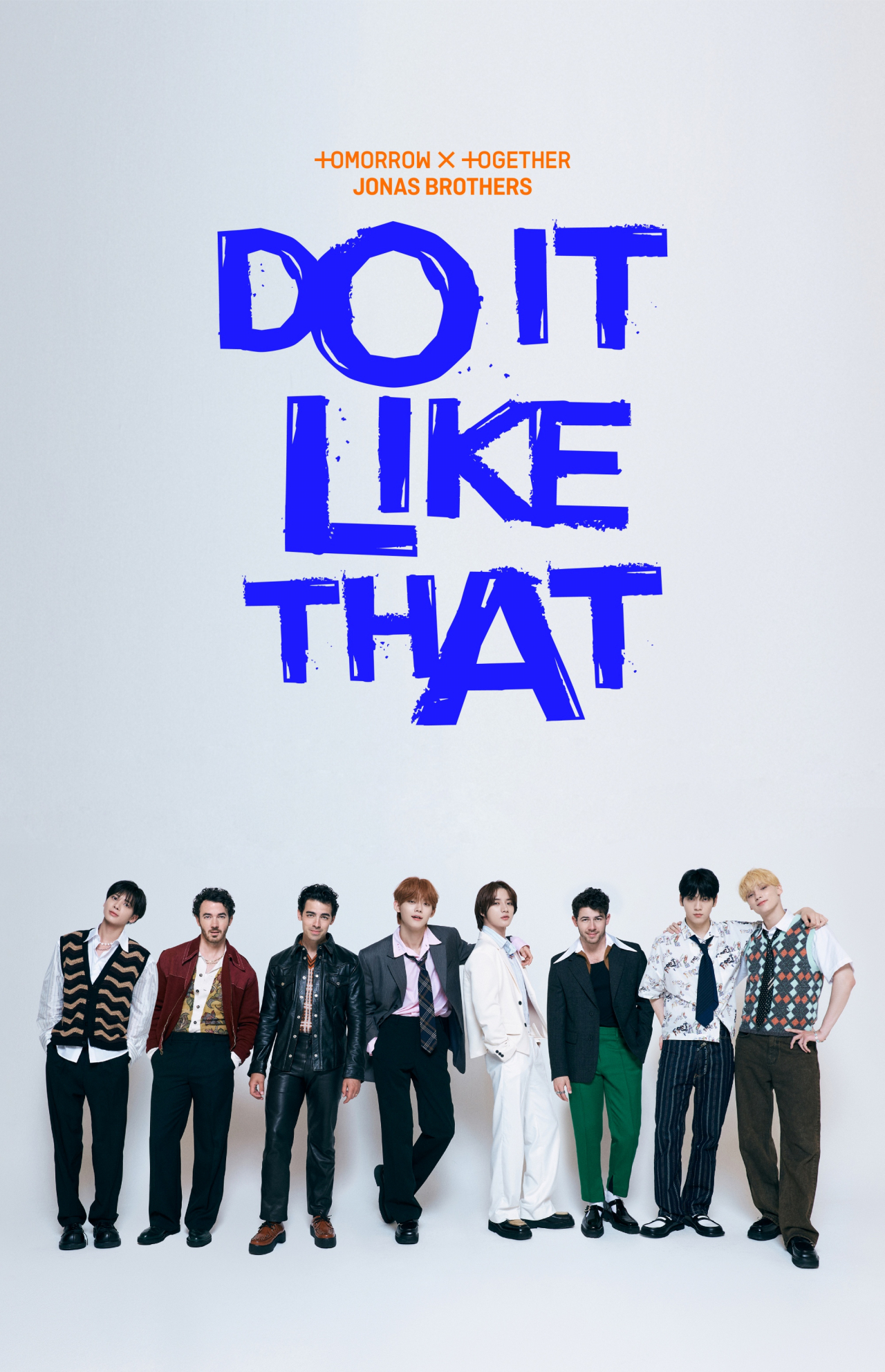 A poster for Tomorrow X Together and Jonas Brothers' collaborative single "Do It Like That." (Big Hit Music)