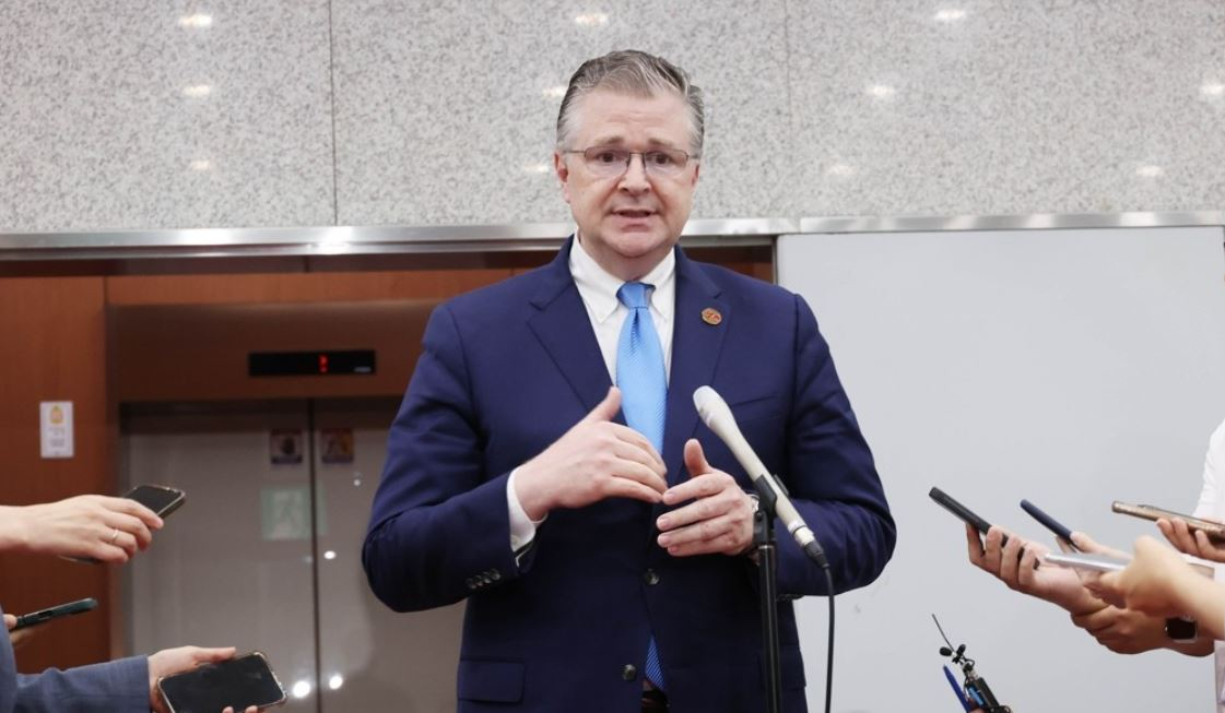 Daniel Kritenbrink, the US State Department's assistant secretary for East Asian and Pacific affairs, speaks to reporters at the foreign ministry in Seoul on June 21, 2023, after holding talks with First Vice Foreign Minister Chang Ho-jin. Kritenbrink was in the South Korean capital to brief South Korean officials on a meeting between Chinese President Xi Jinping and US Secretary of State Antony Blinken. (Yonhap)