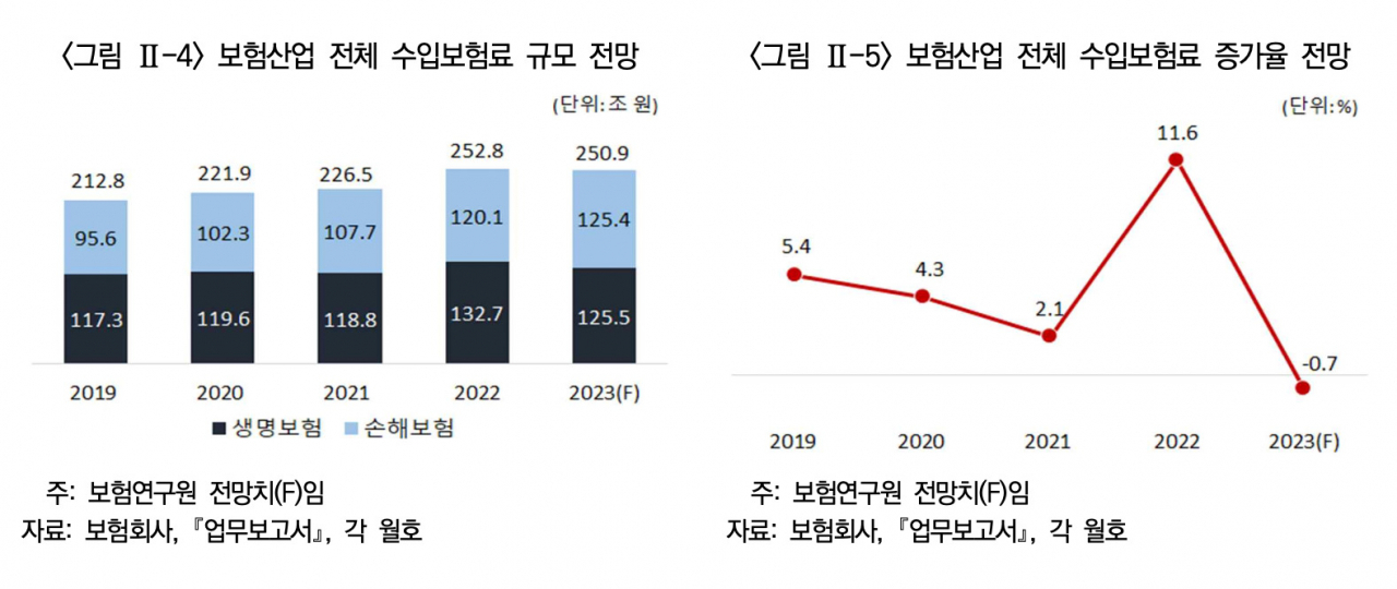 [보험연구원 '2023년 보험산업 수정 전망' 자료]