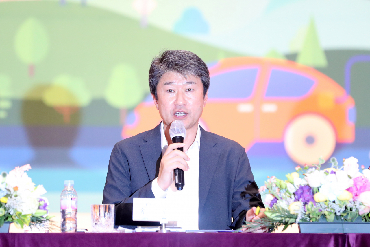 13일 경북 포항시청에서 열린 에코프로그룹 투자양해각서 체결식에서 송호준 에코프로 대표이사가 인사말을 하고 있다. 연합뉴스