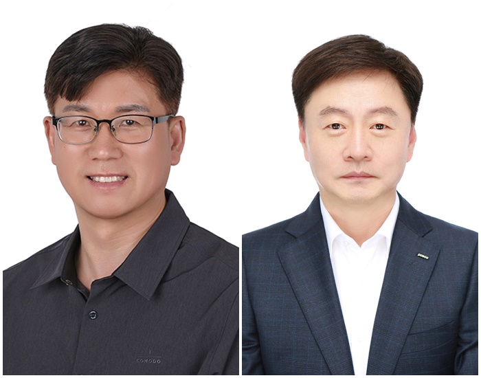 이선동(왼쪽) 광양 제강설비부 과장, 포항 제강부 이영진 과장. [포스코 제공]