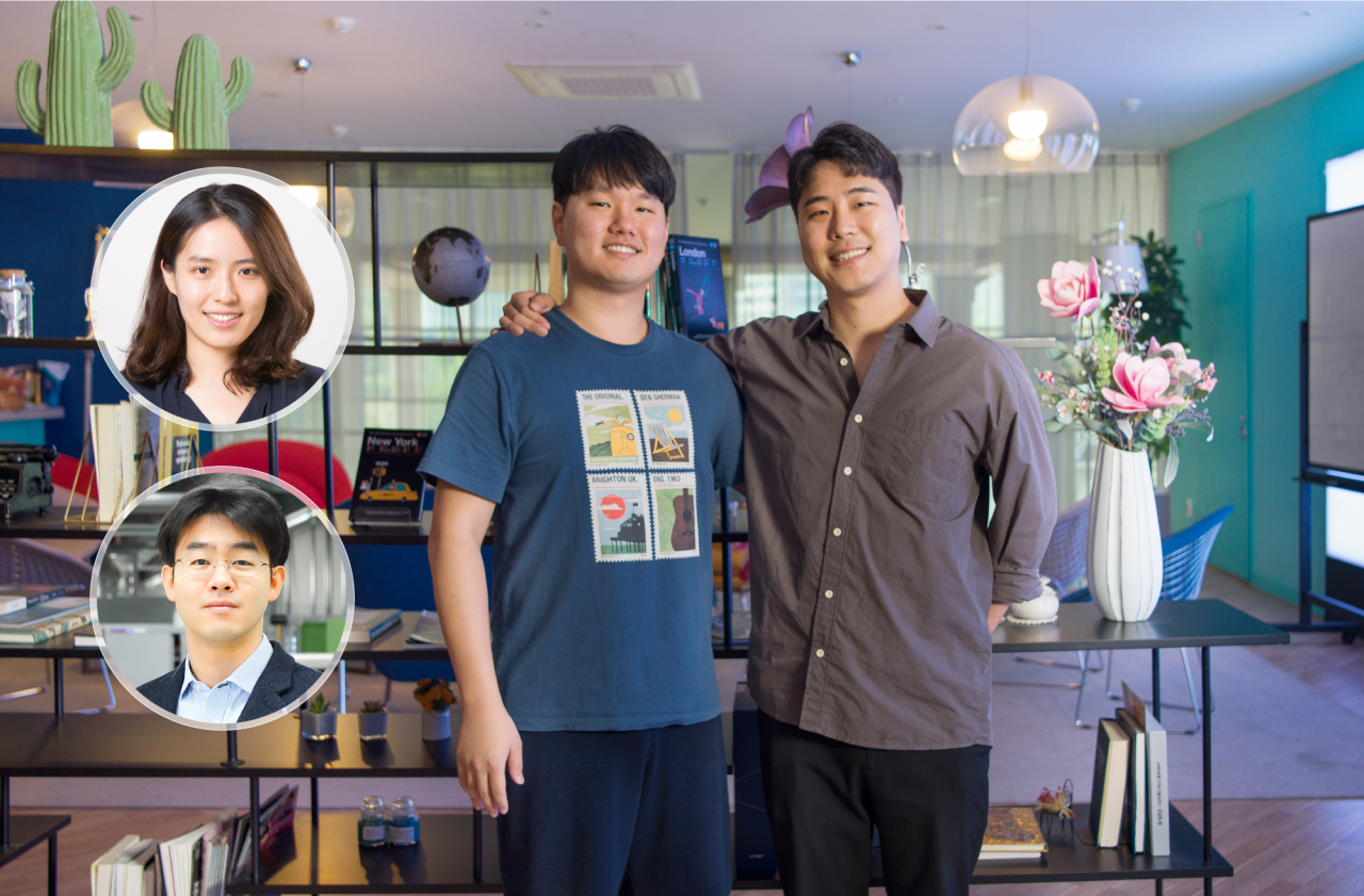 이번 연구를 수행한 UNIST 연구진. 김지윤(왼쪽 원형 위) 교수, 배준범(원형 아래), 김준수 연구원, 최준규 연구원.[UNIST 제공]