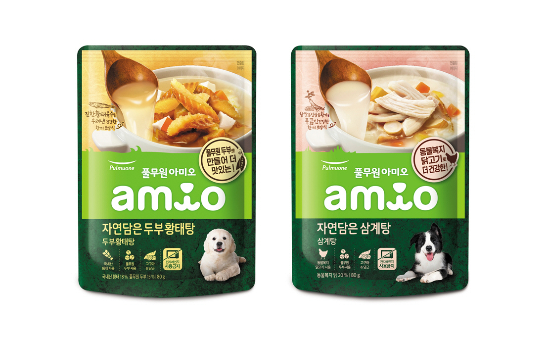 반려견 보양식 ‘아미오 자연담은 삼계탕’과 ‘아미오 자연담은 두부황태탕’ [풀무원 제공]