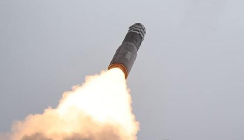 North Korea fires a Hwasong-18 solid-fuel intercontinental ballistic missile on July 12, 2023, in this photo released by the North's official Korean Central News Agency. (Yonhap)