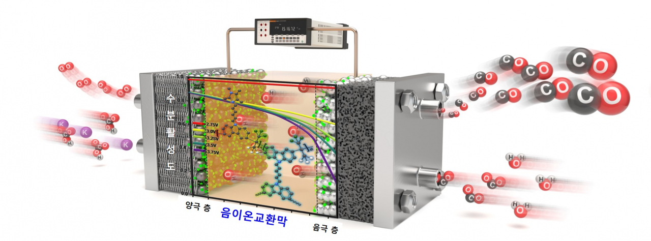 이산화탄소가 일산화탄소로 전환되는 전기화학 셀(반응기)의 핵심 화학소재인 음이온교환막.[한국화학연구원 제공]