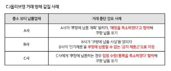 쿠팡이 밝힌 CJ올리브영의 방해 혐의 [쿠팡 제공]