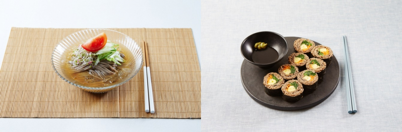 메밀국수 샐러드(왼쪽), 메밀국수 말이 [농촌진흥청 제공]