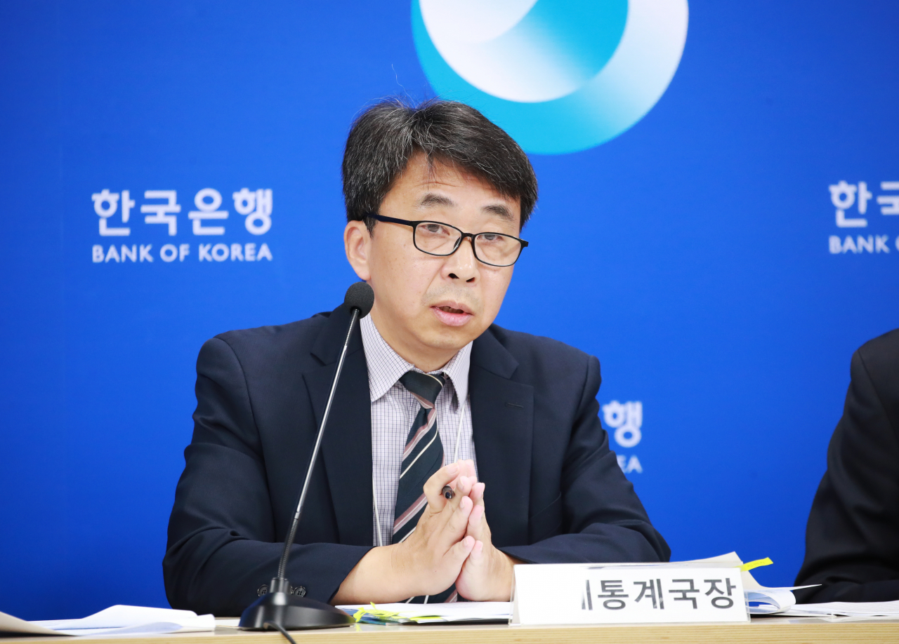 신승철 한국은행 경제통계국장이 2분기 국내총생산(GDP) 설명회에서 발언하고 있다. [한국은행 제공]
