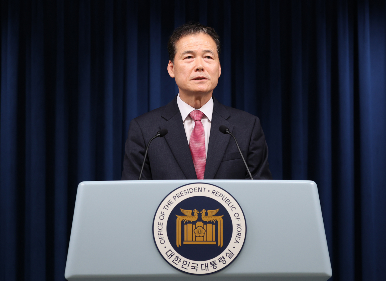 통일부 장관 후보자에 지명된 김영호 성신여대 정치외교학과 교수가 지난 6월 29일 서울 용산 대통령실 청사 브리핑룸에서 인사말하고 있다. [연합]