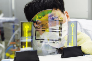 ETRI 연구진이 유연한 OLED 패널 제작 실험을 진행하고 있다. [ETRI 제공]