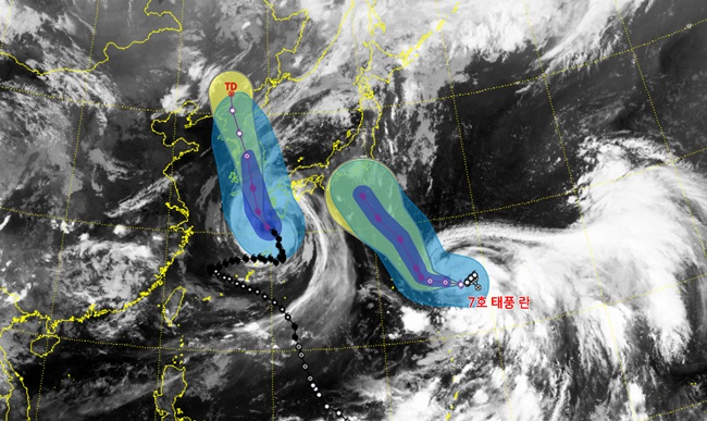9일 오전 기상청이 예보한 태풍 '카눈' 예상 진로.