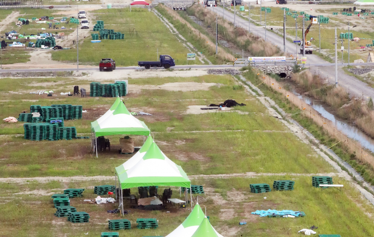 9일 전북 부안군 2023 새만금 세계스카우트 잼버리장이 비어 있다. 대원들은 전날 잼버리장을 떠났다. [연합]