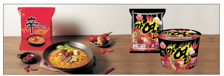 농심 ‘신라면 더 레드’(왼쪽)와 오뚜기 ‘마열라면’ [농심·오뚜기 제공]