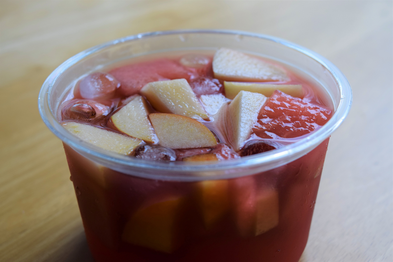 A small bowl of "omija hwachae" is served at cafe Spoon, in Jongno, central Seoul. (Kim Hae-yeon/The Korea Herald)