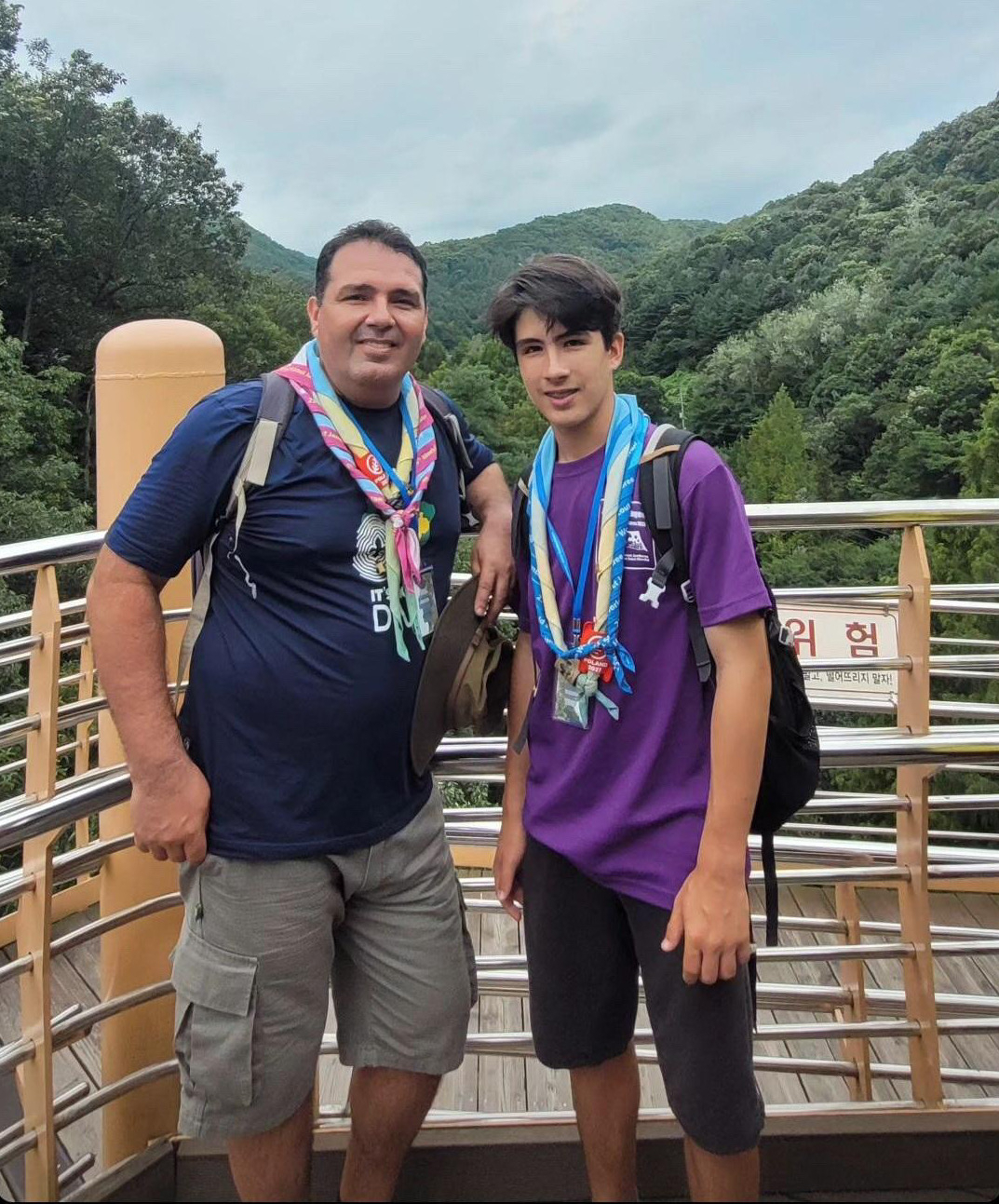 Brazilian Scout Gustavo Medeiros Oliva (right) and Brazilian Scouts chief leader and Oliva's father, Sergio Oliva (Courtesy of Stela Oliva)