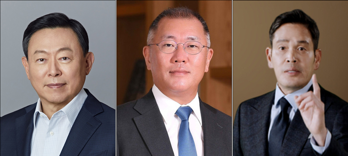 (왼쪽부터) 신동빈 롯데그룹 회장, 정의선 현대자동차그룹 회장, 정용진 신세계그룹 부회장. [롯데, 현대차, 신세계]