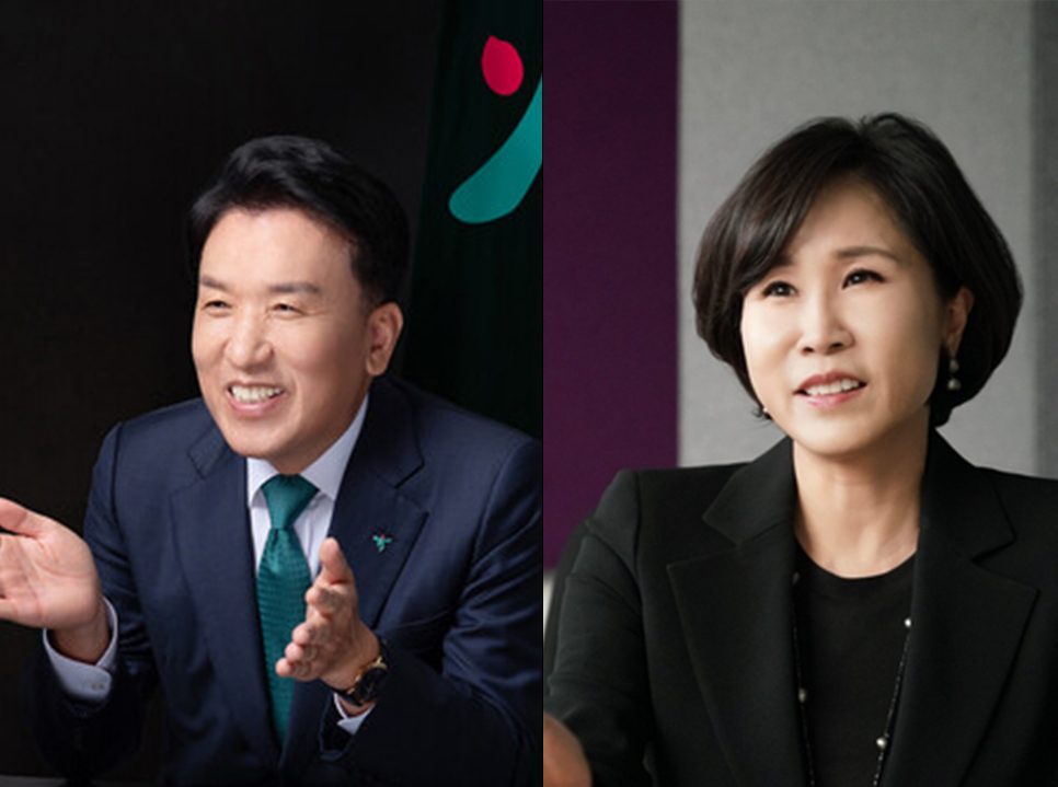 함영주(왼쪽) 하나금융지주 회장과 유명순 한국씨티은행장. [하나금융지주, 한국씨티은행]