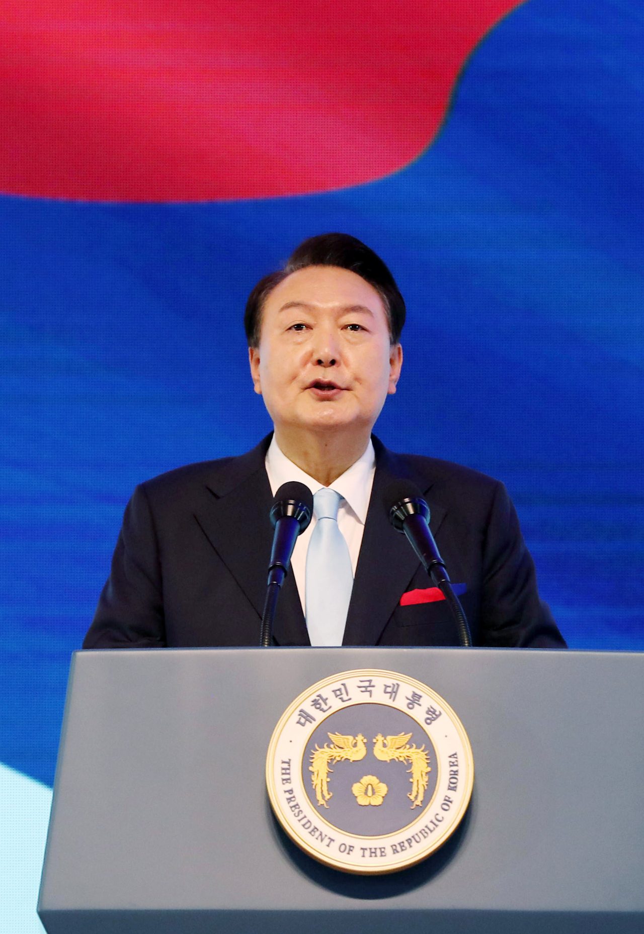 윤석열 대통령이 15일 서울 서대문구 이화여대 대강당에서 열린 제78주년 광복절 경축식에서 경축사를 하고 있다. [연합]