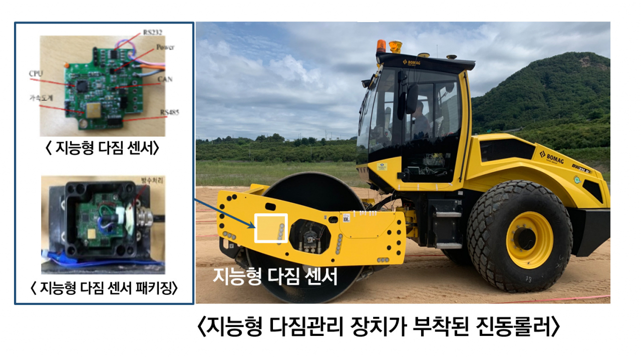 지능형 다짐관리 장치가 부착된 진동롤러.[한국건설기술연구원 제공]