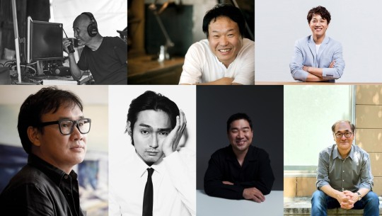 ‘팝업 시네마: 부안 무빙’에 참여하는 감독과 배우. (사진 위 왼쪽부터 시계방향으로)이준익 감독, 곽재용 감독, 배우 차태현, 배창호 감독, 배우 김충길, 배우 백승환, 김성수 감독.(사진제공=플러스엠엔터테인먼트, 블러썸엔터테인먼트, 울주세계산악영화제, 블레이드엔터테인먼트)