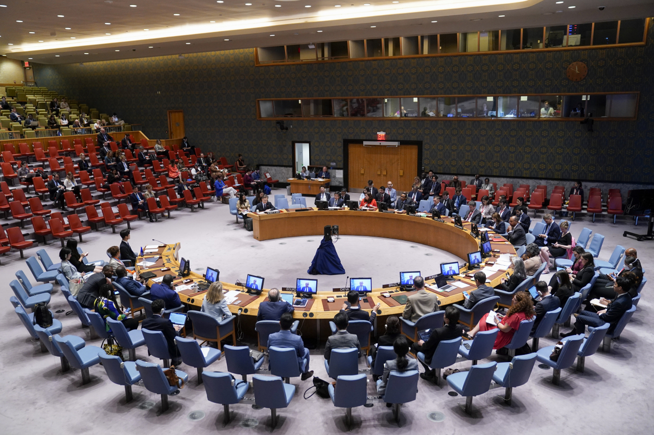 Hwang Joon-kook, the South Korean ambassador to the United Nations, speaks during a meeting of the United Nations Security Council to discuss the human rights situation in North Korea on Thursday at the United Nations headquarters in New York, (Photo - AP)