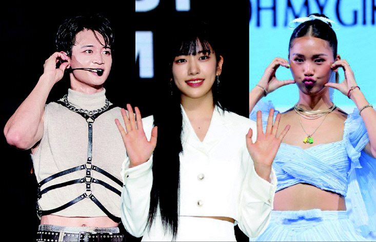 일대일 대화 서비스 버블, 프롬, 위버스 DM의 세 플랫폼을 통해 팬들과 활발한 소통을 하고 있는 ‘샤이니’ 민호(왼쪽부터), ‘아이브’ 유진, ‘오마이걸’ 미미 [SM엔터테인먼트·스타쉽엔터테인먼트·뉴시스 제공]