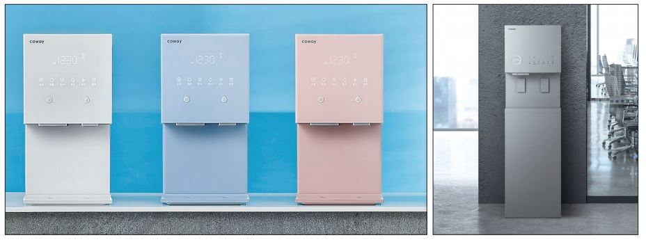 코웨이 ‘아이콘 얼음정수기(왼쪽)’와 프라임 아이스 맥스 스탠드 정수기 [코웨이 제공]