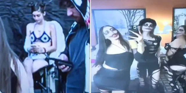 시릴라가 휠체어를 탄 채 콘서트를 보러 가는 모습(좌), 시릴라가 친구들과 핼러윈 축제를 즐기는 모습. 이는 검찰 측이 법정에서 보여준 사진. [폭스뉴스]