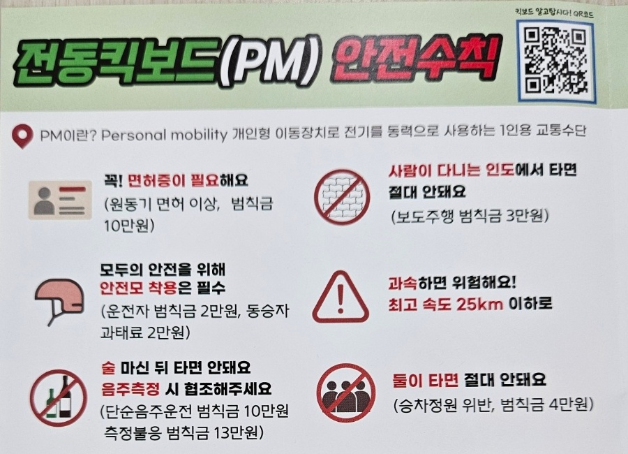 전동 킥보드 안전수칙 [중부경찰서 제공]