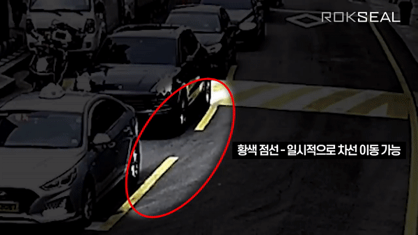 이근씨가 탄 차량이 황색 점선을 넘어 주행하다 맞은편 오토바이를 보고 옆으로 피해 운전하고 있는 모습. [ROCKSEAL 유튜브채널]