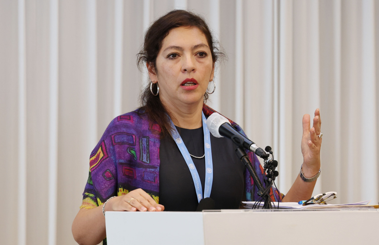 UN special rapporteur Elizabeth Salmon speaks during a press conference in Seoul on Sep.2, 2022. (Herald DB)