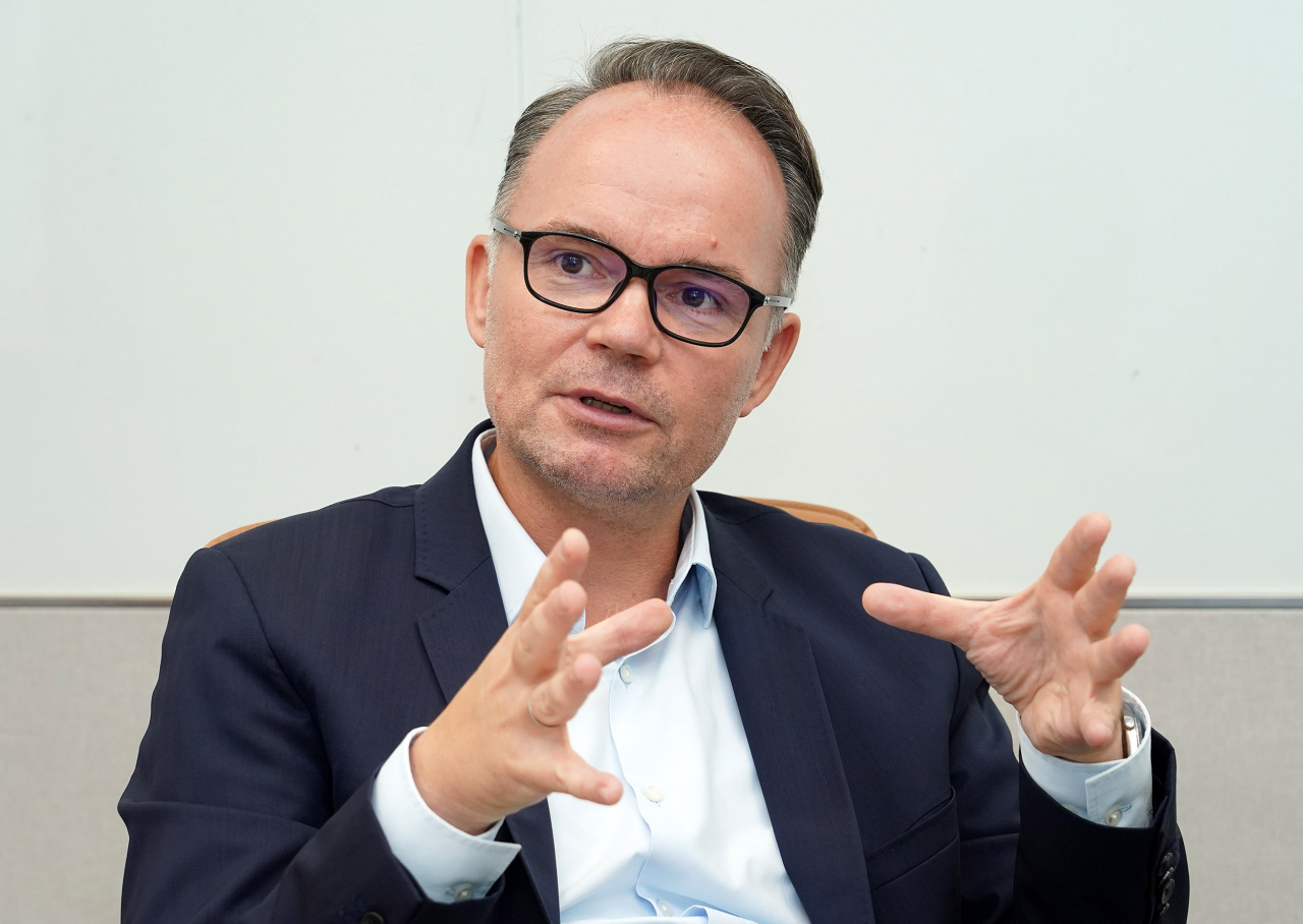 Tino Hildebrand, vice president and head of digital industries at Siemens Korea speaks with The Korea Herald during a recent interview at the company‘s office in Seoul. (Siemens Korea)