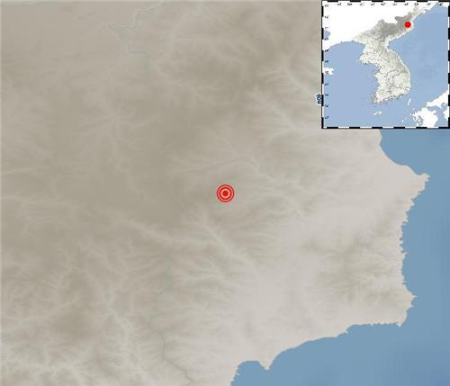 The area where a 2.3 magnitude earthquake struck 43 km north-northwest of Kilju, North Mangyong Province, at 5:12 a.m. on Friday. (Yonhap)