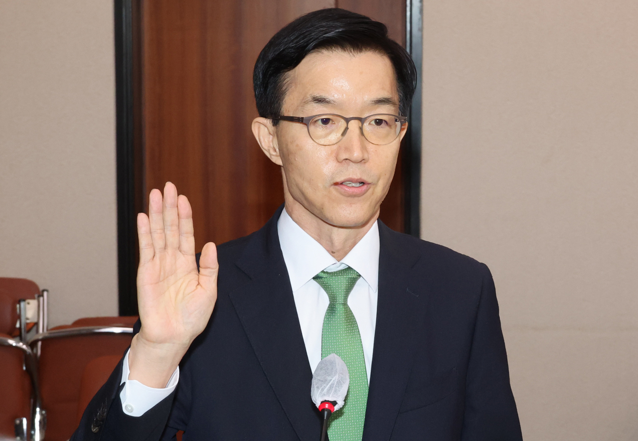 Industry Minister nominee Bang Moon-kyu attends a parliamentary hearing at the National Assembly in Seoul on Sept. 13, 2023. (Yonhap)