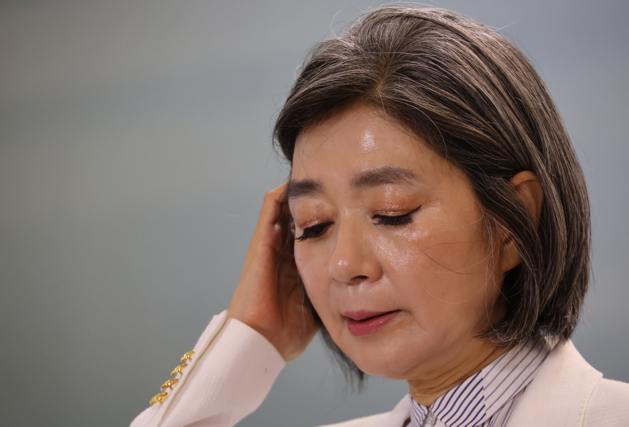 김행 여성가족부 장관 후보자가 19일 오전 서울 종로구 인사청문회 준비 사무실로 출근하며 발언하고 있다. [연합]