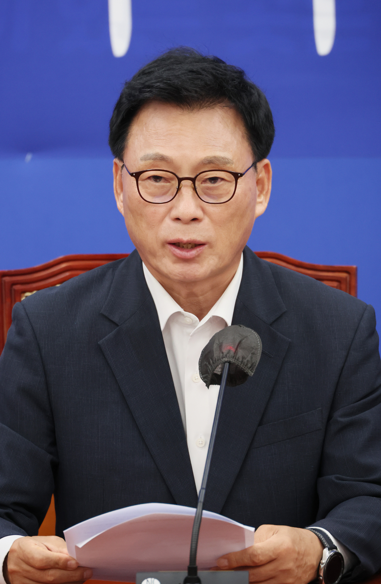 박광온 더불어민주당 원내대표가 21일 국회에서 열린 정책조정회의에서 발언하고 있다. [연합]