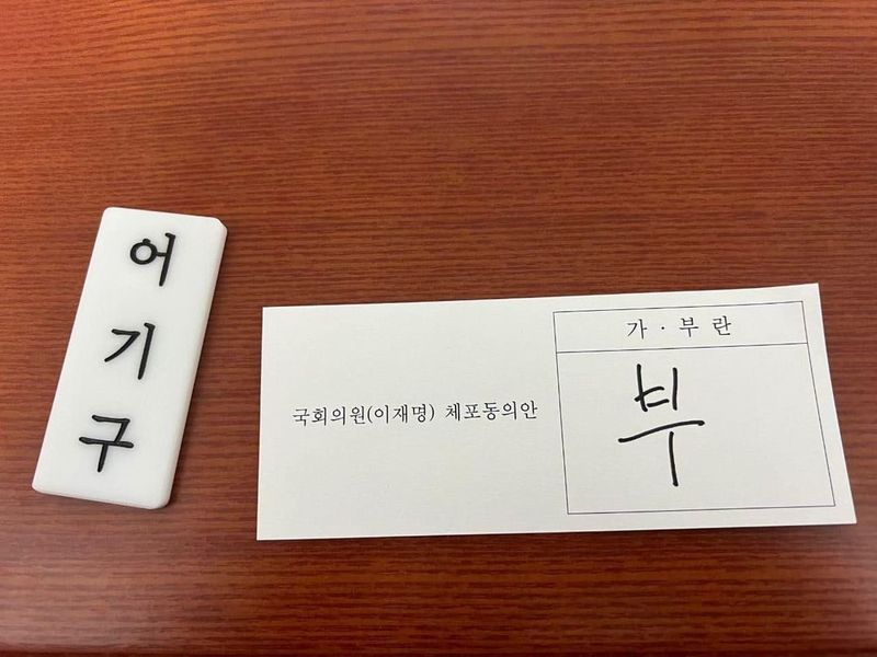 더불어민주당 어기구 의원 명패와 투표용지. [온라인 커뮤니티]