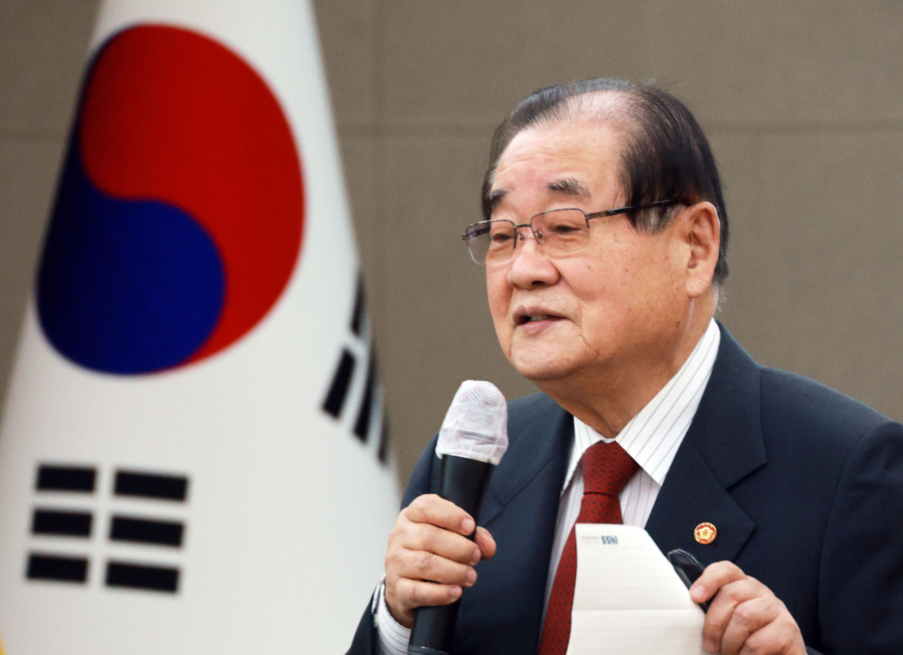 이종찬 광복회장이 25일 서울 여의도 광복회관에서 열린 기자간담회에서 발언하고 있다. [연합]