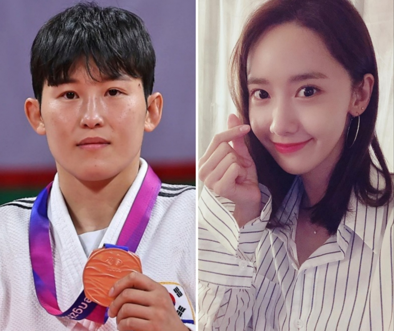 동메달을 든 대한민국 유도 대표팀 정예린(좌), 소녀시대 윤아. [연합/소녀시대 윤아 인스타그램]