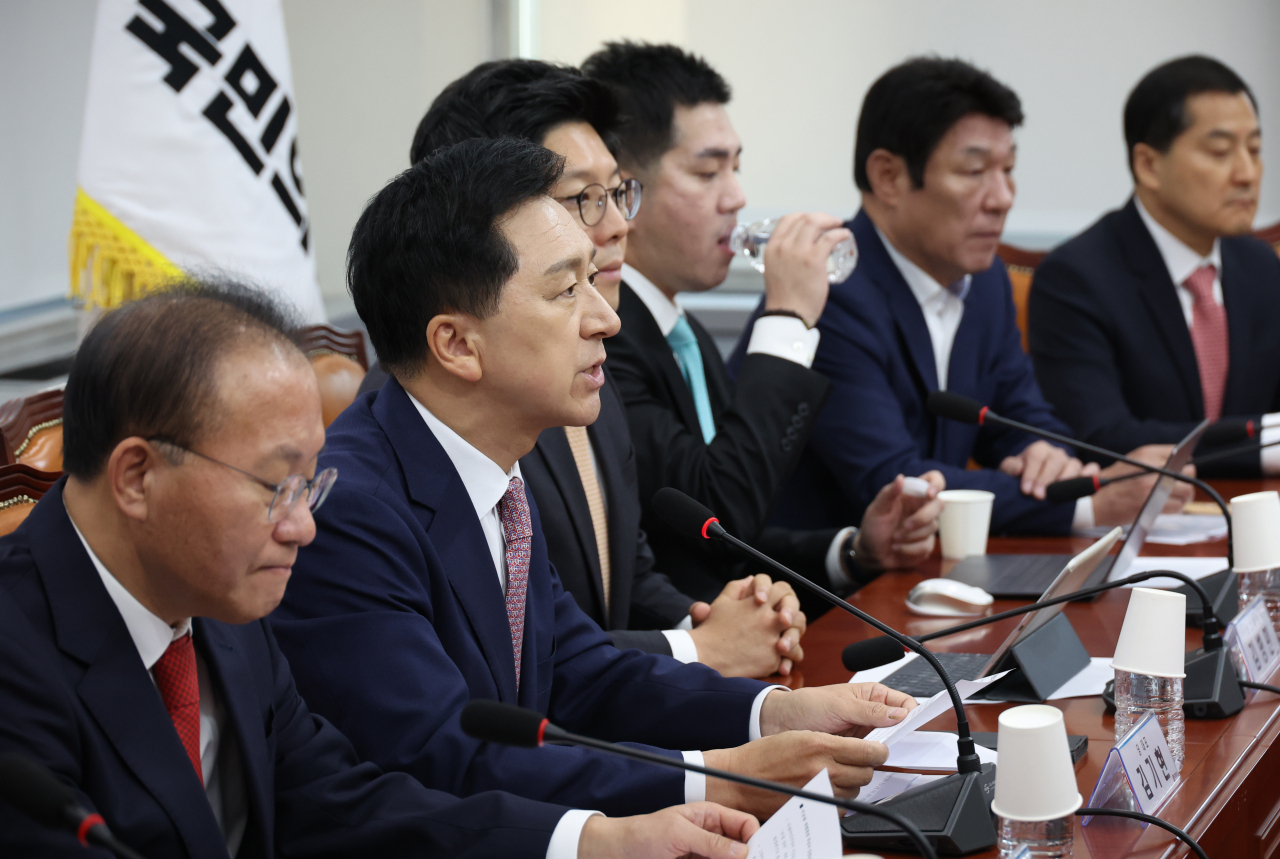 5일 국회에서 열린 국민의힘 최고위원회의에서 김기현 대표가 발언을 하고 있다. [연합]