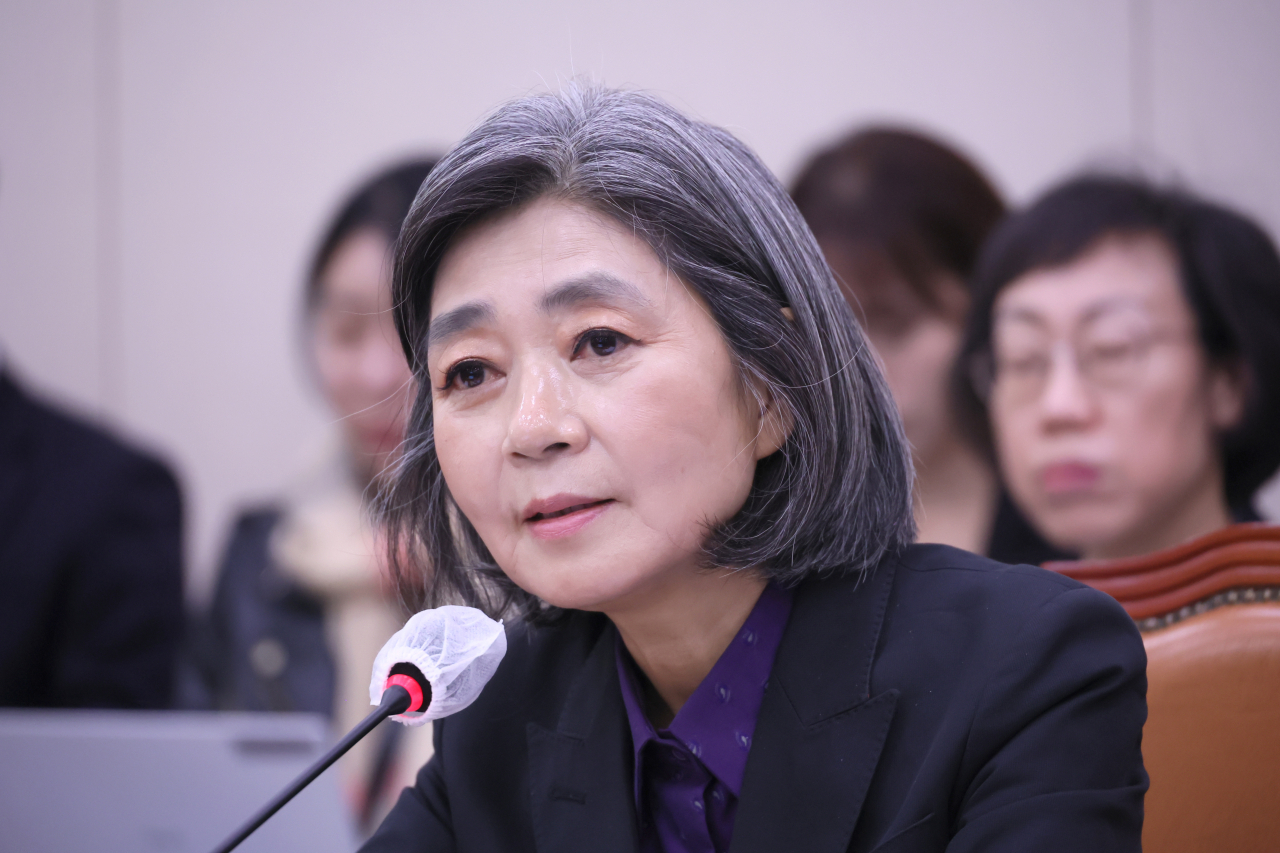 김행 여성가족부 장관 후보자가 5일 국회에서 열린 인사청문회에서 의원 질의에 답변하고 있다. [연합]