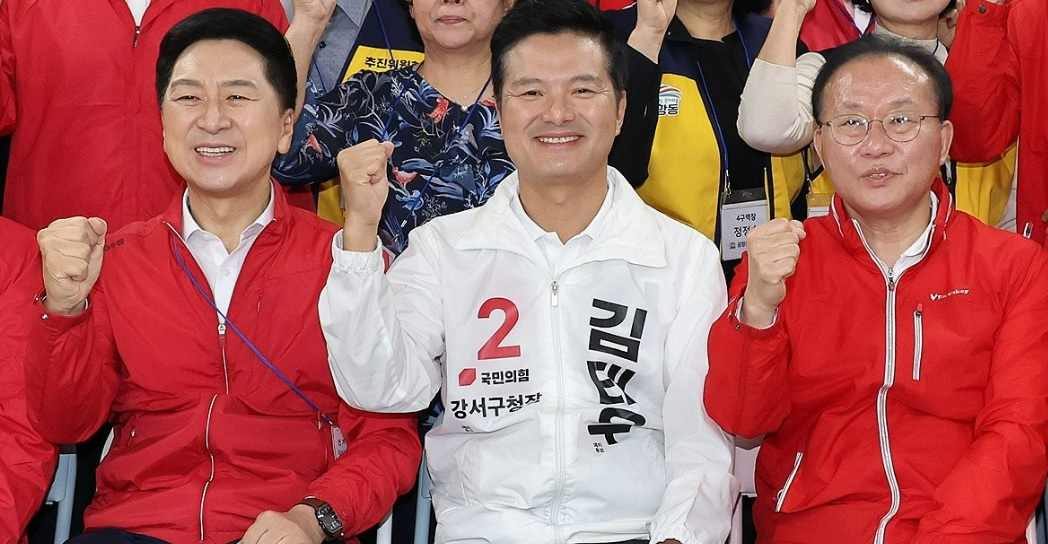 김태우 후보와 국민의힘 지도부[연합]