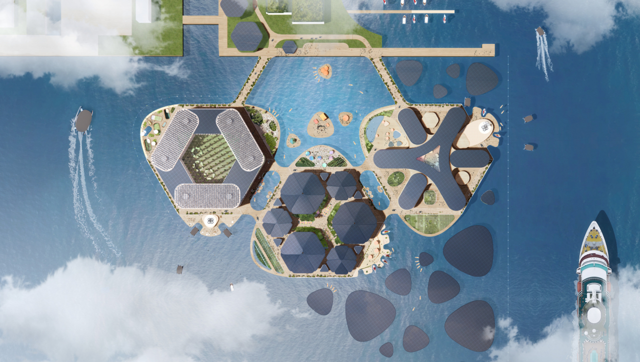 A view of Oceanix Busan, which will be constructed in seas off Busan's North Port by 2030 (Oceanix)