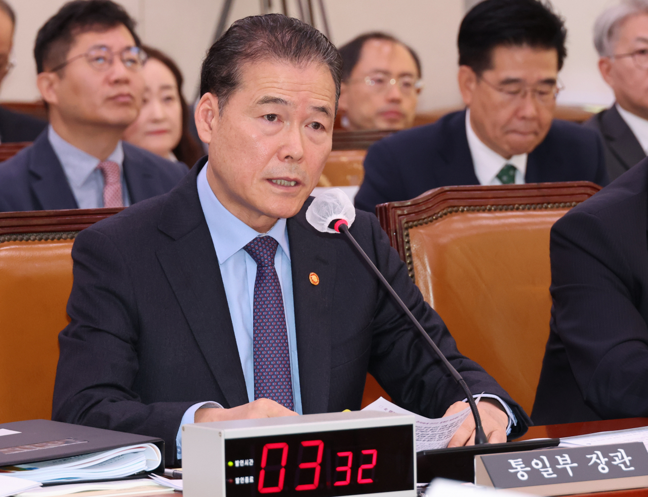 김영호 통일부 장관이 11일 국회 외교통일위원회 국정감사에서 답변하고 있다. [연합]