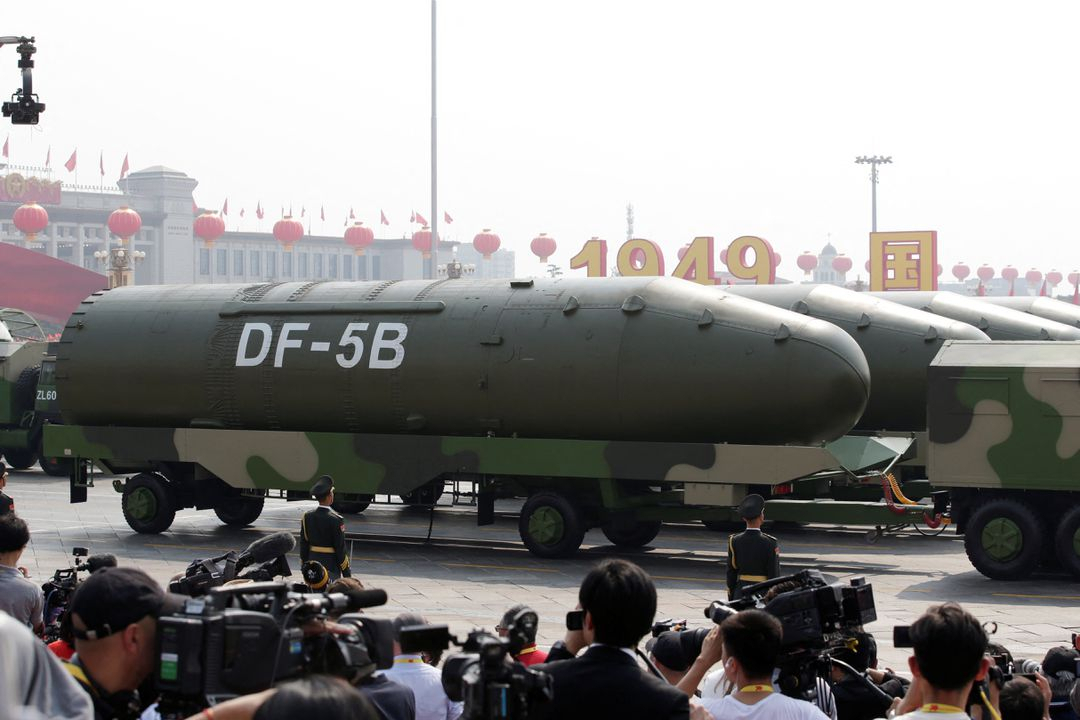 지난 2019년 중국 베이징 천안문 광장에서 진행된 인민해방군 건군 70주년 열병식에 등장한 둥펑-5B 대륙간탄도탄. [로이터]