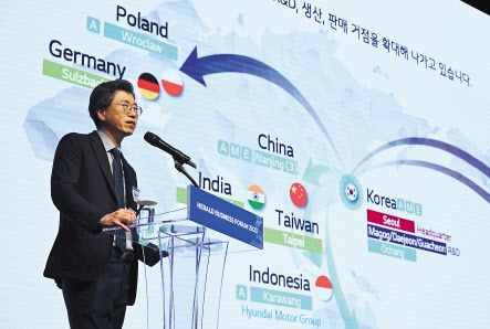 최승돈 LG에너지솔루션 자동차전지개발센터장이 ‘헤럴드 기업포럼 2023’에서 ‘전동화 시대의 배터리 연구 및 발전 방향’이라는 주제로 강연하고 있다. 임세준 기자