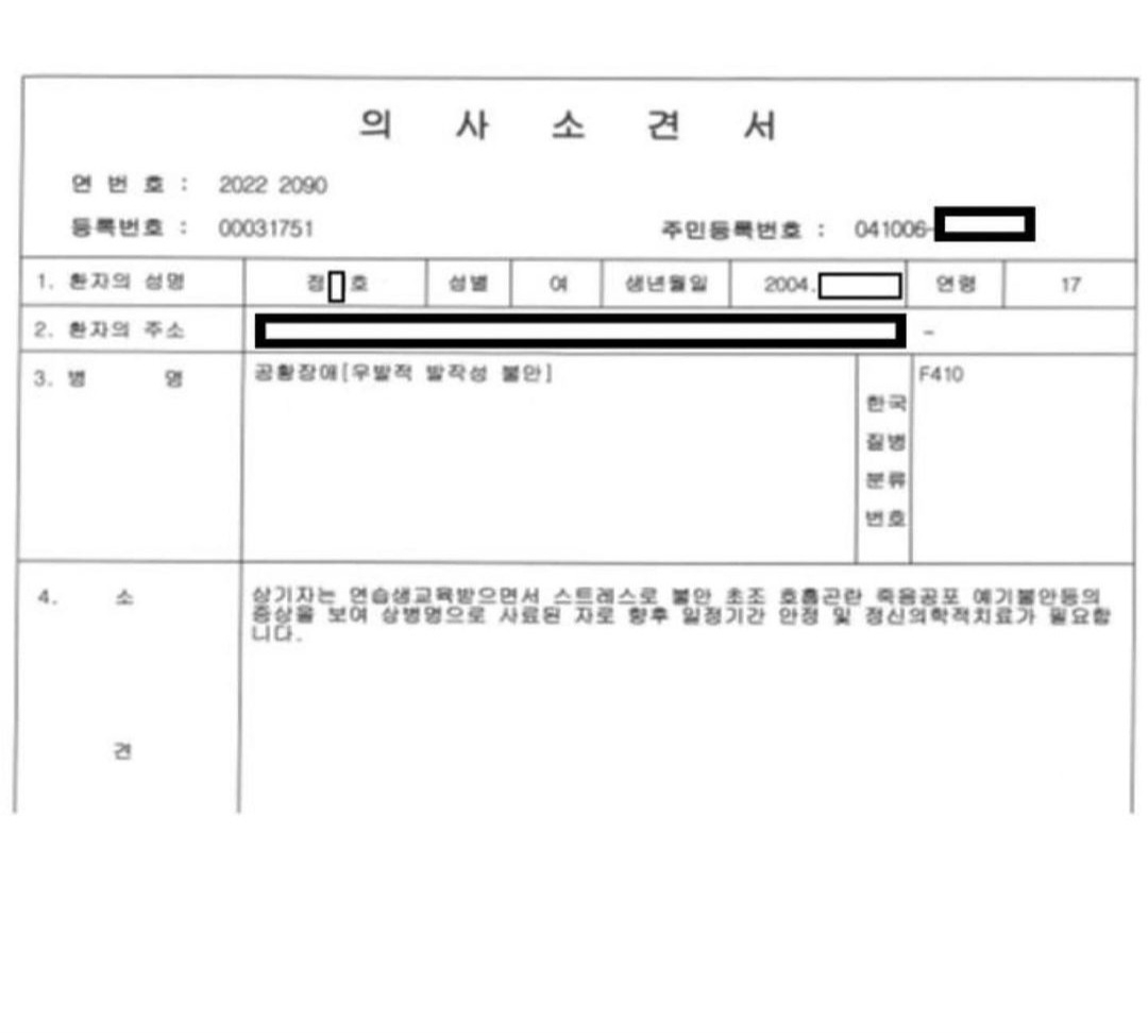 피프티 피프티 멤버의 의사 소견서[인스타그램 캡처]